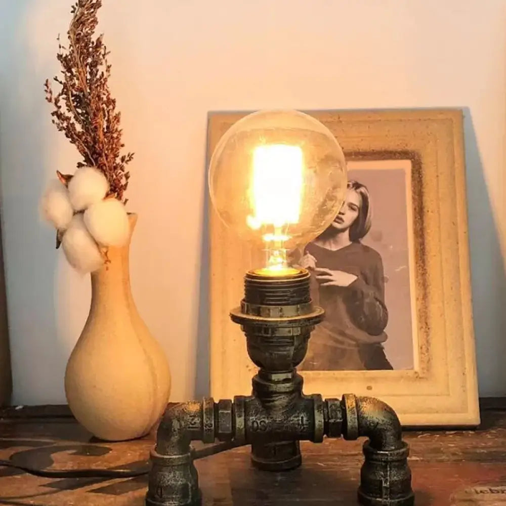 Édith - Bronze Warehouse Style Iron Table Light: Single-Bulb Robot Nightstand