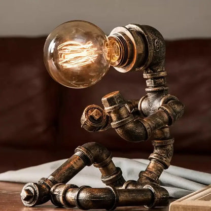 Édith - Bronze Warehouse Style Iron Table Light: Single-Bulb Robot Nightstand