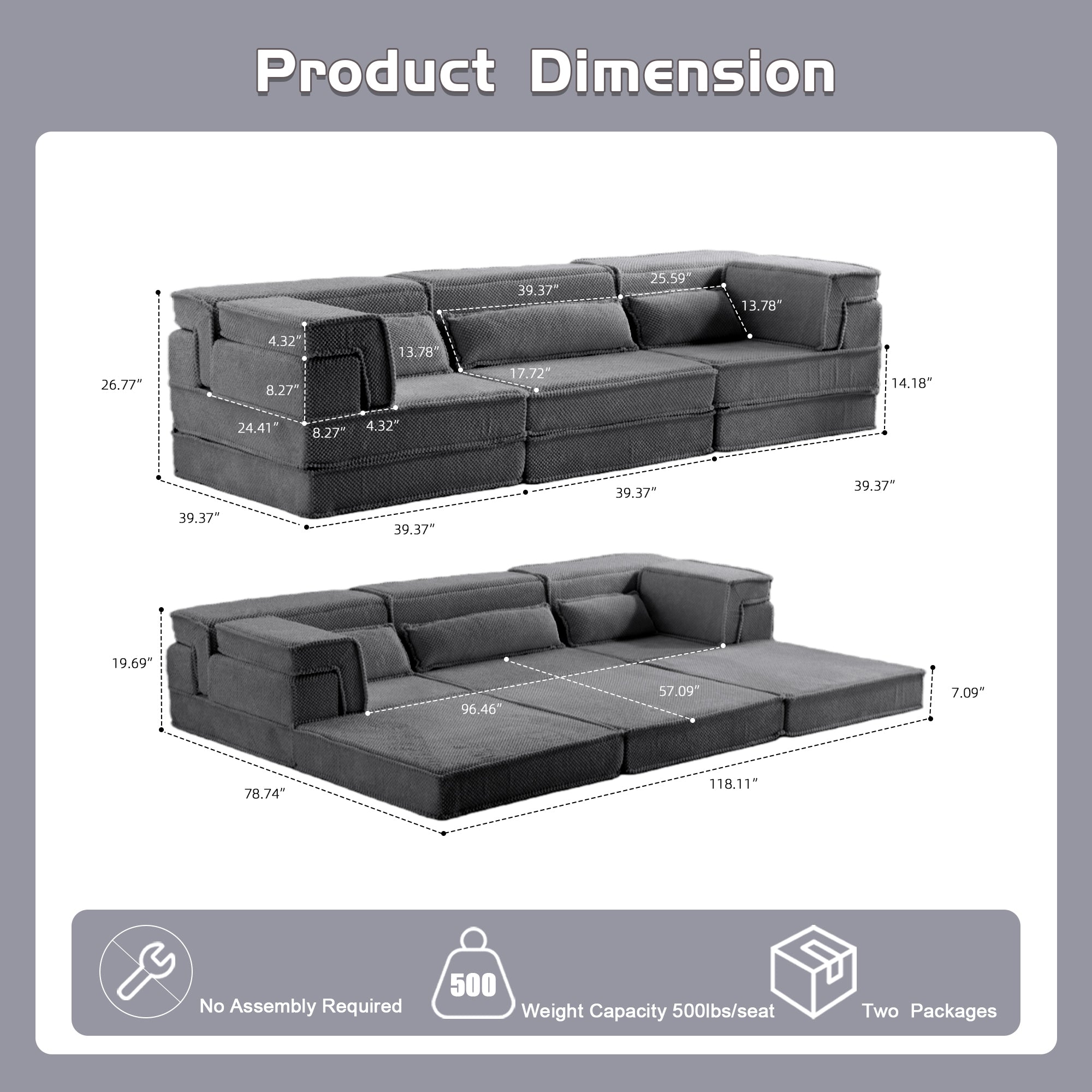 Dark Grey Modular Sofa Sophisticated Fleece