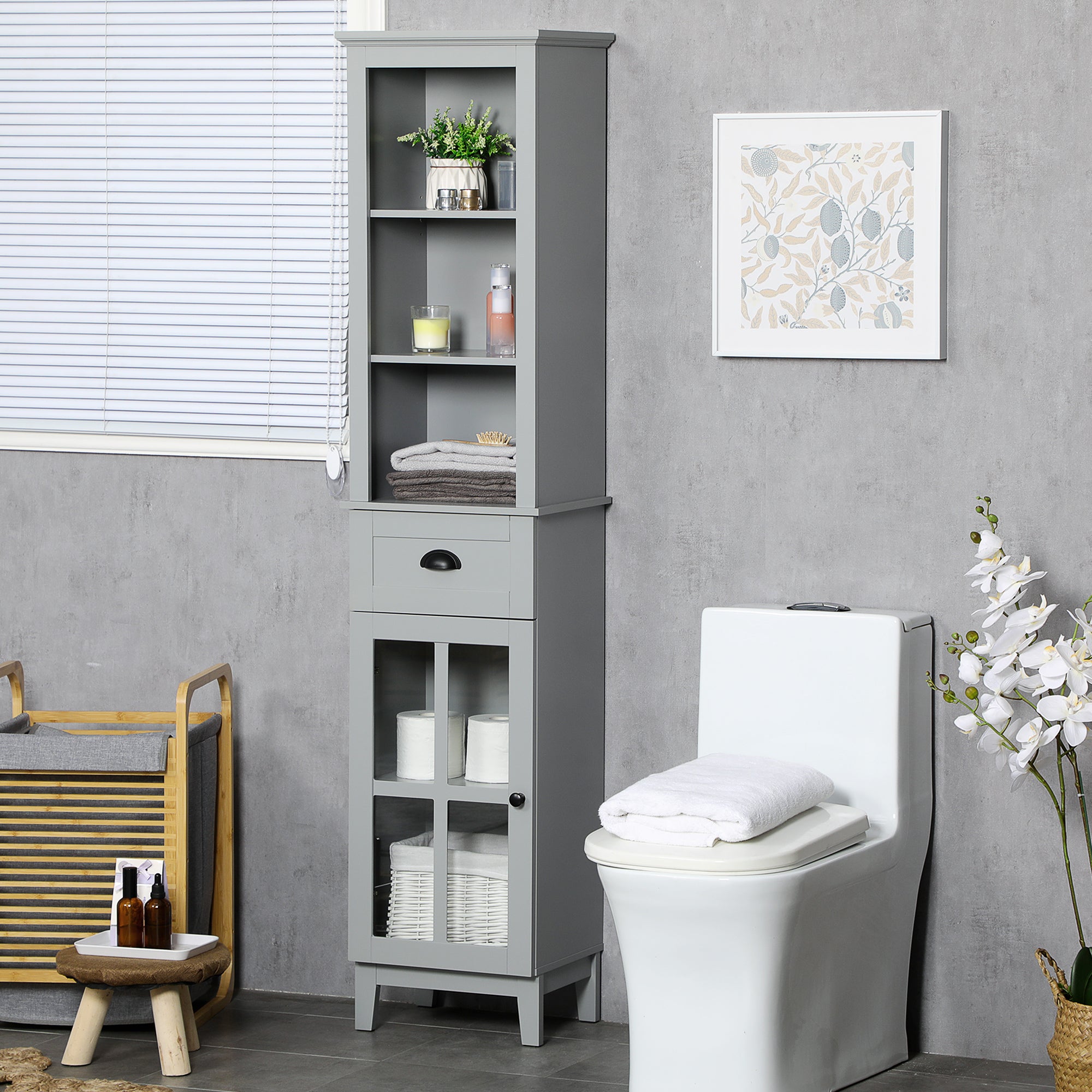Armario de Almacenamiento para Baño Delgado con Puerta y Estantes Torre