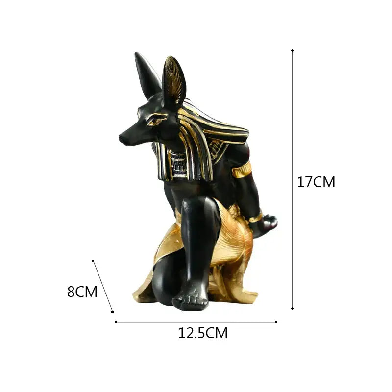 Egyptian black and gold cat god wine rack featuring anubis statue with detailed hieroglyphic collar for dining room decor