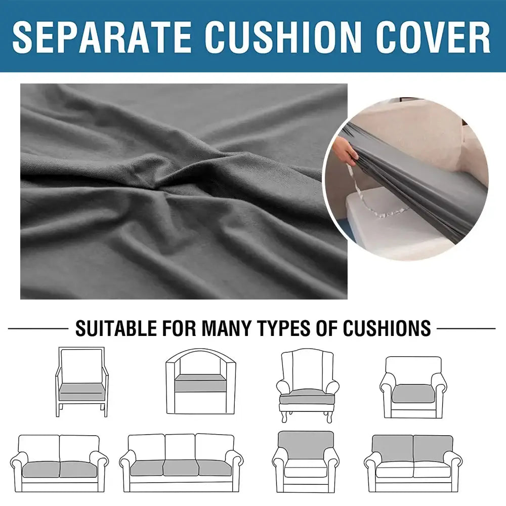 Gray elastic stretch fabric cushion cover designed for various chair and sofa types living room protector