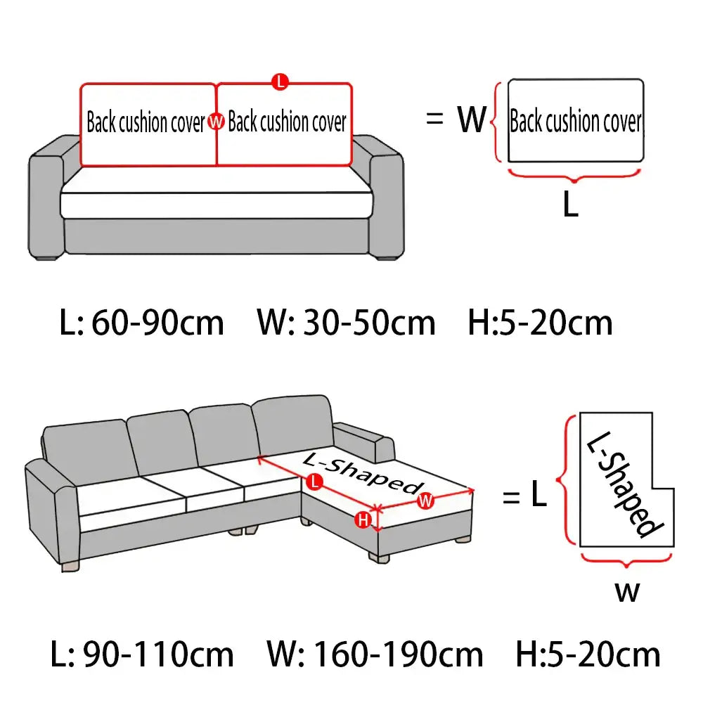 Gray elastic stretch l-shaped sofa cushion cover for living room protector with dimensions 90-110cm by 160-190cm by 5-20cm