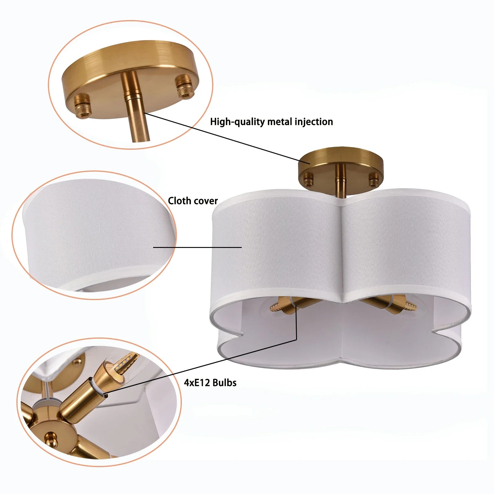 Elegant 4-Light Gold Ceiling Fixture - Gold / United States