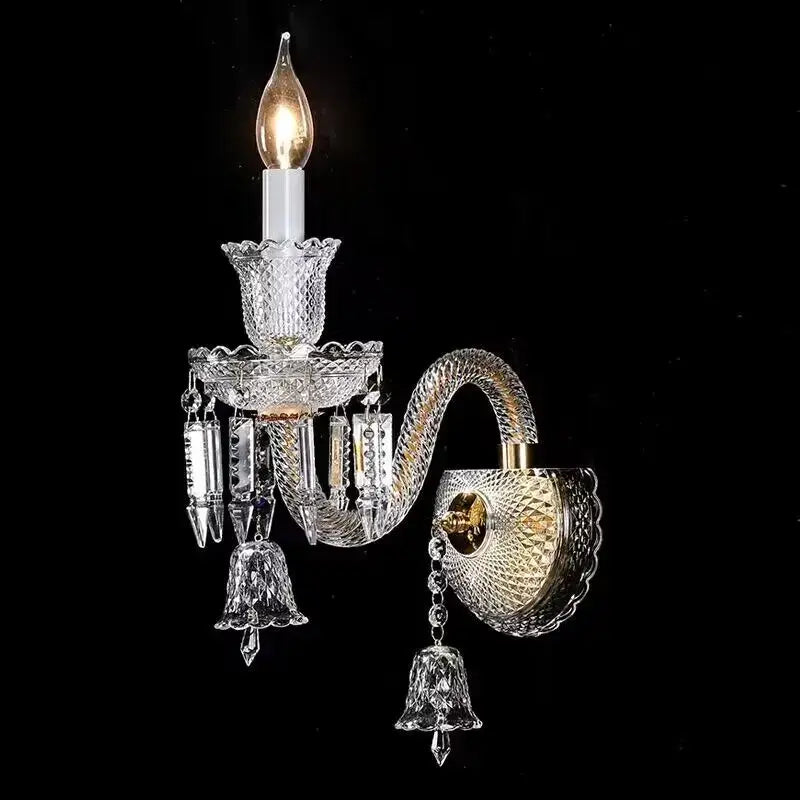 Elegant 5-light crystal wall lamp with intricate cut glass and gold-toned accents for bedroom and aisle decorbites crystal wall lamp
