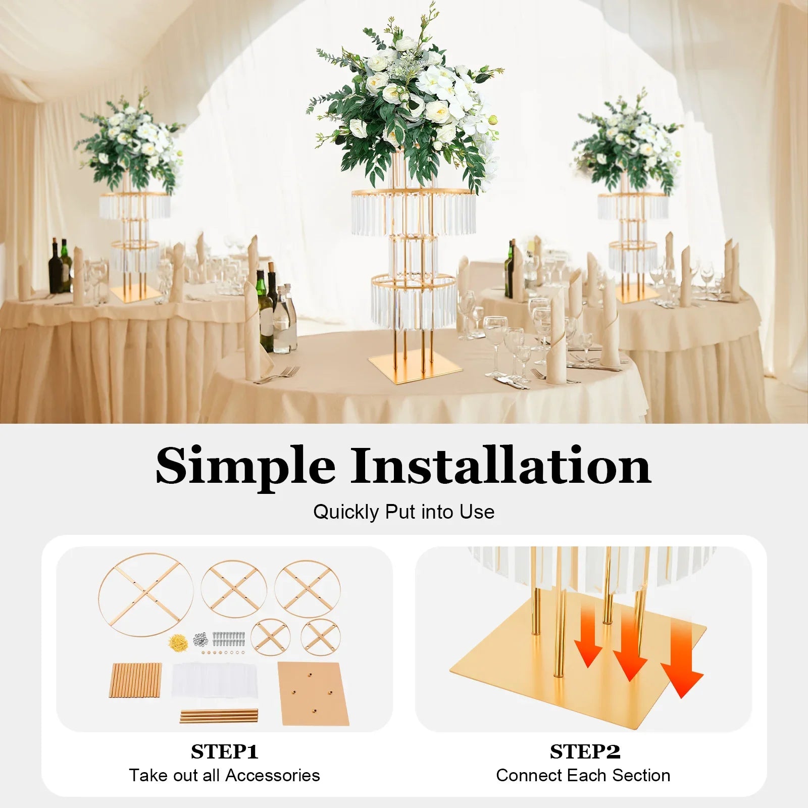 Elegant 5-Tier Gold Wedding Flower Stand - Vase