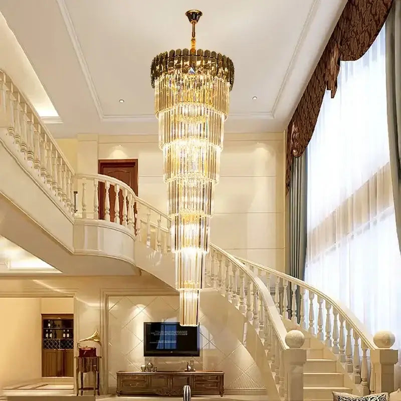 Elegant amber and clear crystal led pendant chandelier with gold-toned brass and cascading prisms for dining room decorbites crystal led