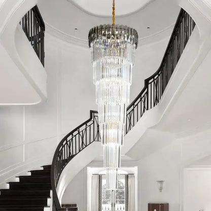 Elegant amber and clear crystal led pendant chandelier with cascading glass rods and gold chain for dining room decorbites crystal led