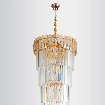 Elegant amber and clear tiered crystal led pendant chandelier with gold-toned metal accents for dining room decorbites crystal led