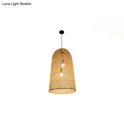 DecorBites™ Elegant Bamboo Pendant Chandelier - Asian Style with 2 Lights - Ideal for Living Room