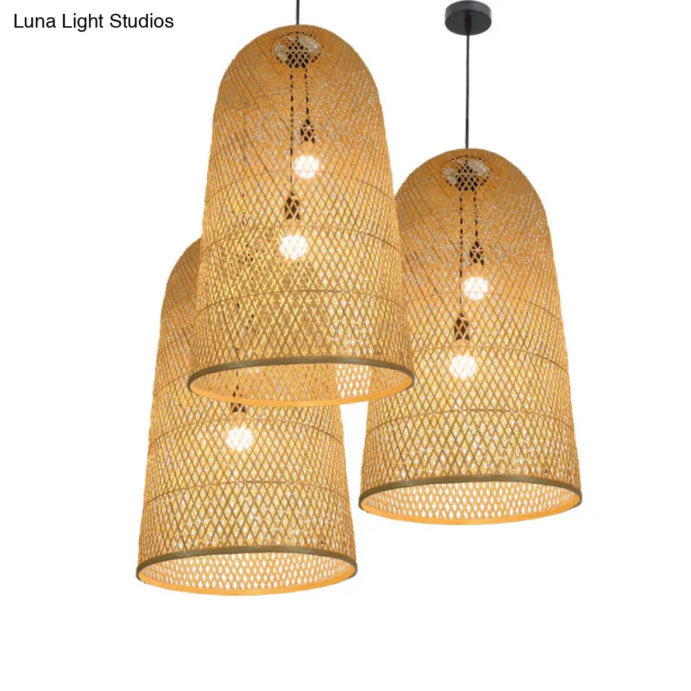 DecorBites™ Elegant Bamboo Pendant Chandelier - Asian Style with 2 Lights - Ideal for Living Room