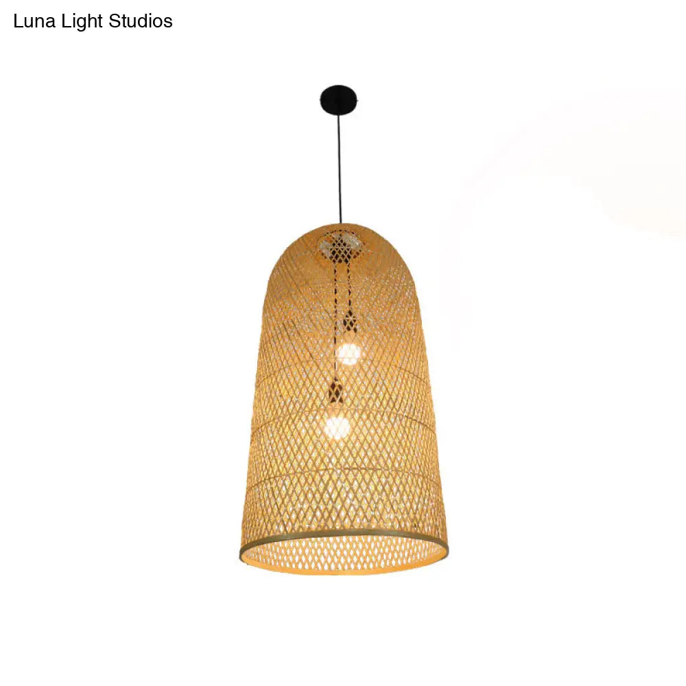 DecorBites™ Elegant Bamboo Pendant Chandelier - Asian Style with 2 Lights - Ideal for Living Room