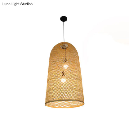DecorBites™ Elegant Bamboo Pendant Chandelier - Asian Style with 2 Lights - Ideal for Living Room