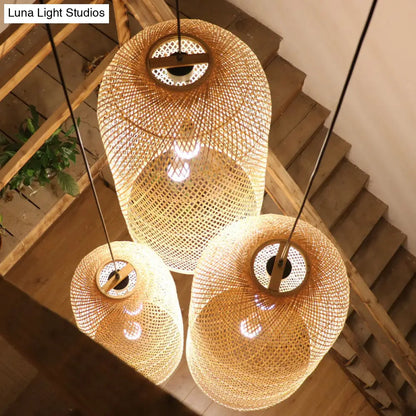 DecorBites™ Elegant Bamboo Pendant Chandelier - Asian Style with 2 Lights - Ideal for Living Room