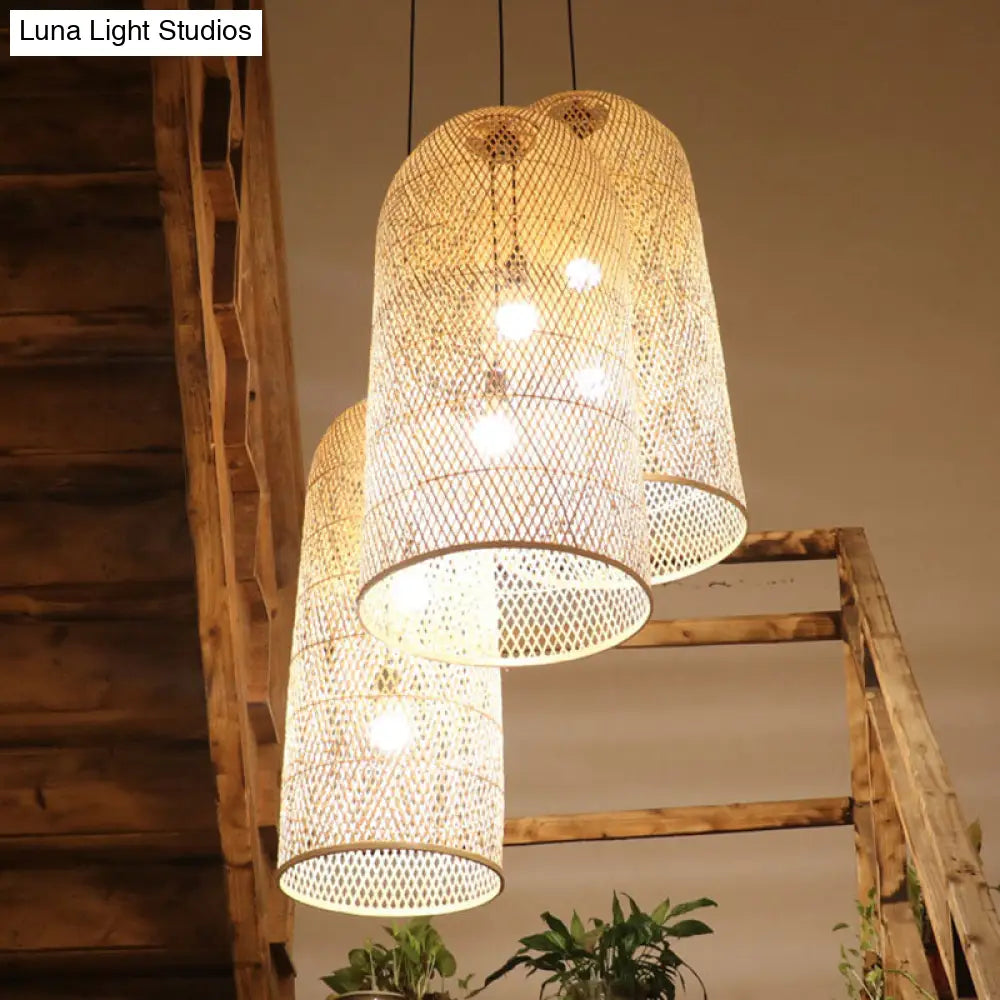 DecorBites™ Elegant Bamboo Pendant Chandelier - Asian Style with 2 Lights - Ideal for Living Room