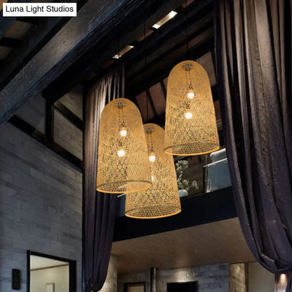 DecorBites™ Elegant Bamboo Pendant Chandelier - Asian Style with 2 Lights - Ideal for Living Room