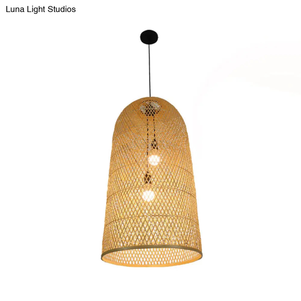 DecorBites™ Elegant Bamboo Pendant Chandelier - Asian Style with 2 Lights - Ideal for Living Room