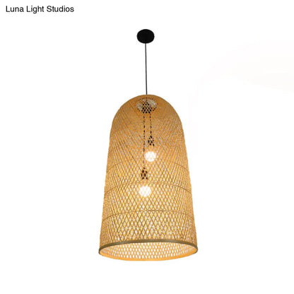 DecorBites™ Elegant Bamboo Pendant Chandelier - Asian Style with 2 Lights - Ideal for Living Room