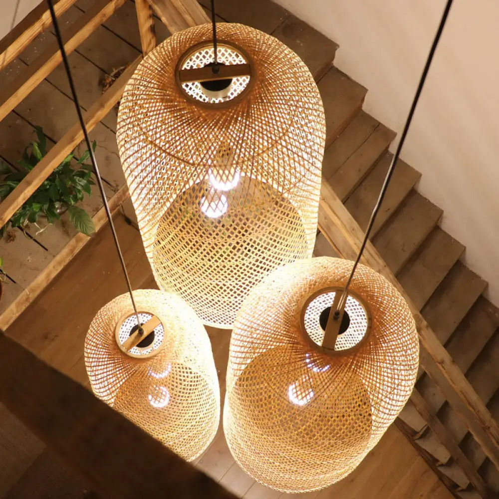 DecorBites™ Elegant Bamboo Pendant Chandelier - Asian Style with 2 Lights - Ideal for Living Room