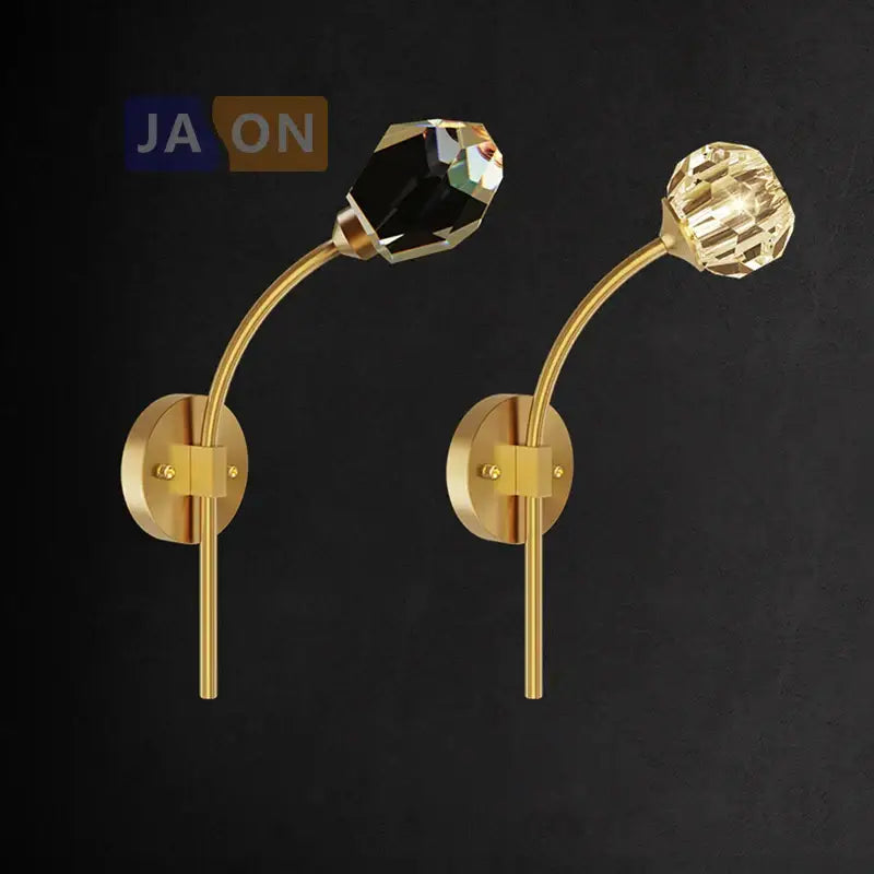 Elegant black and gold decorbites crystal stone wall sconce with faceted crystal globes for bedroom wall lamp decor