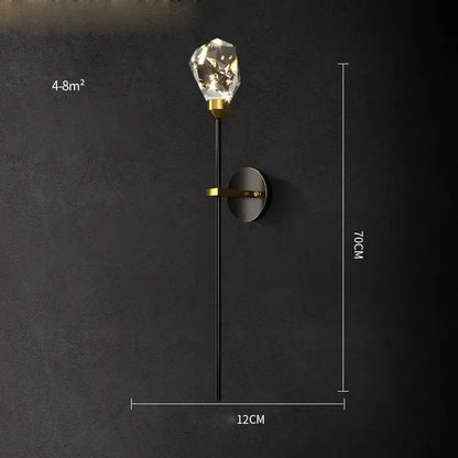 Elegant black and gold decorbites crystal stone wall sconce with faceted crystal bulb and sleek black stem for bedroom lamp