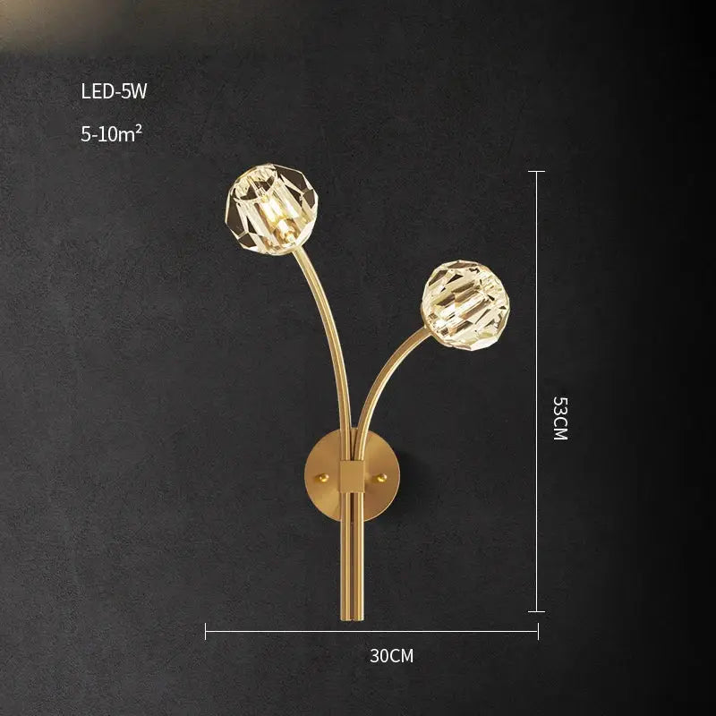 Elegant black and gold wall sconce with two faceted crystal globes decorbites crystal stone wall lamp for bedroom decor