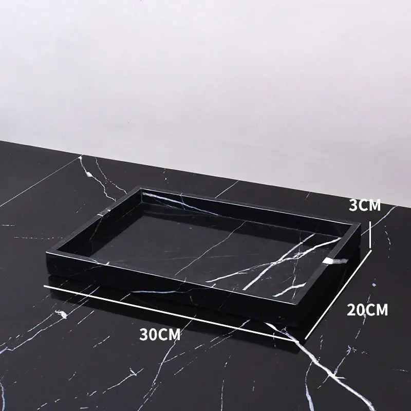 Elegant black and white afralia marble tray 30cm x 20cm x 3cm featuring white veining for bedroom decor