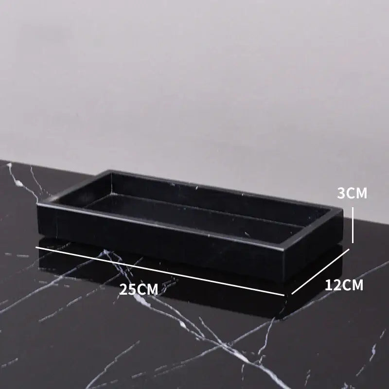 Black rectangular afralia marble tray with glossy finish and subtle marbled texture for elegant bedroom decor