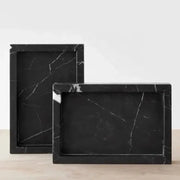 Elegant black and white afralia marble tray featuring black marble with white veining for bedroom decor