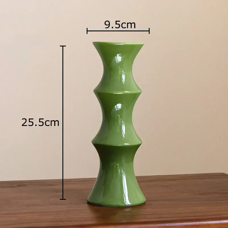 Glossy green bamboo shape ceramic vase with segmented design elegant for living room decorbites bamboo shape decor