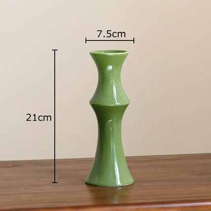 A sleek sage green bamboo shape ceramic vase with slender fluted design for decorbites bamboo shape living room decor
