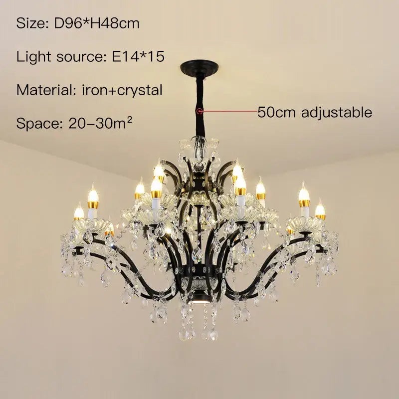 Elegant black iron crystal candle chandelier with 15 e14 lights for dining room decorbites crystal candle lighting