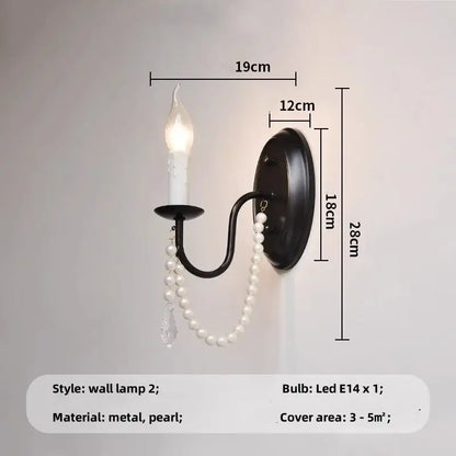 Elegant black crystal chandelier pendant light with candle-style led bulb, pearls, and crystal for living room
