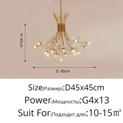 Elegant black dandelion flower chandelier led living room light with golden stem and delicate flower-shaped crystal decorbites dandelion flower