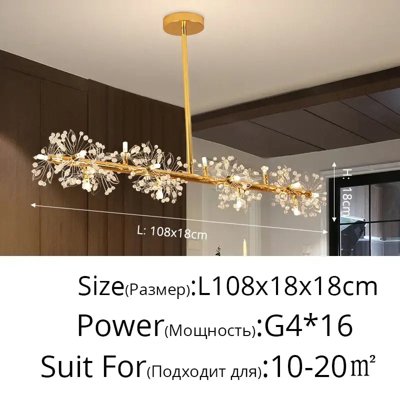 Gold-toned decorbites dandelion flower chandelier with crystal clusters and 16 g4 bulbs for elegant living room decor
