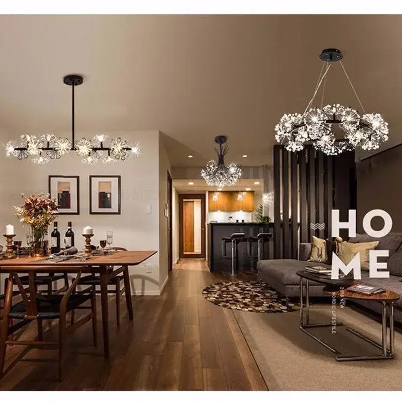 Elegant black metal dandelion flower chandelier with sparkling crystal fixtures for living room decorbites dandelion flower