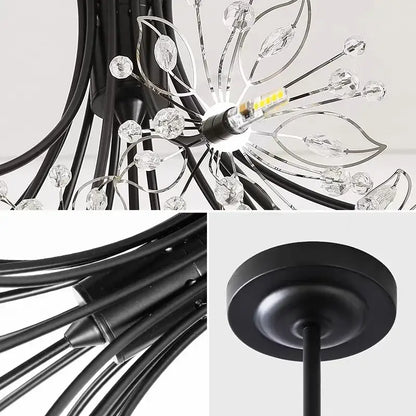 Elegant black dandelion flower chandelier led with crystal accents for modern living room decorbites dandelion flower design