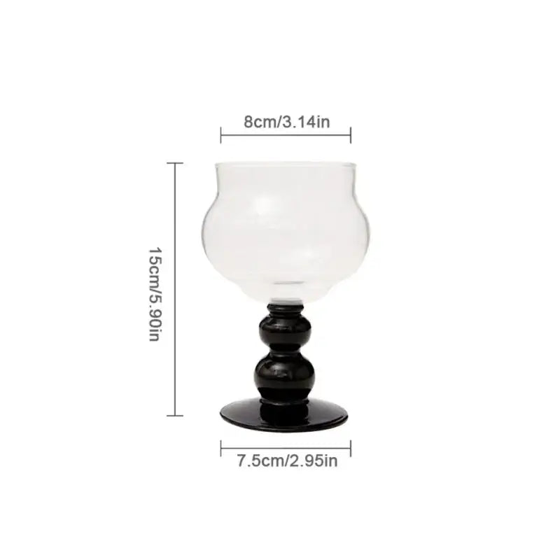 Elegant black goblet glass coffee cup with clear glass holder and bulbous stem for dining room drinkware set