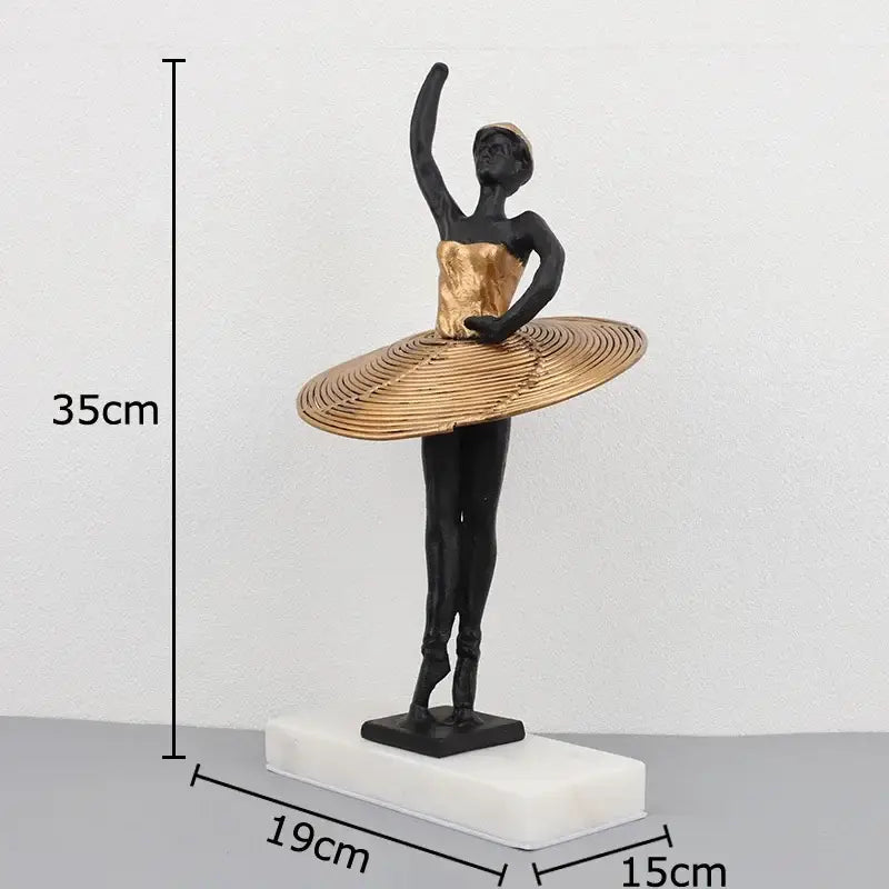 Elegant black and gold ballerina sculpture with textured tutu for bedroom marble decor golden ballerina sculpture