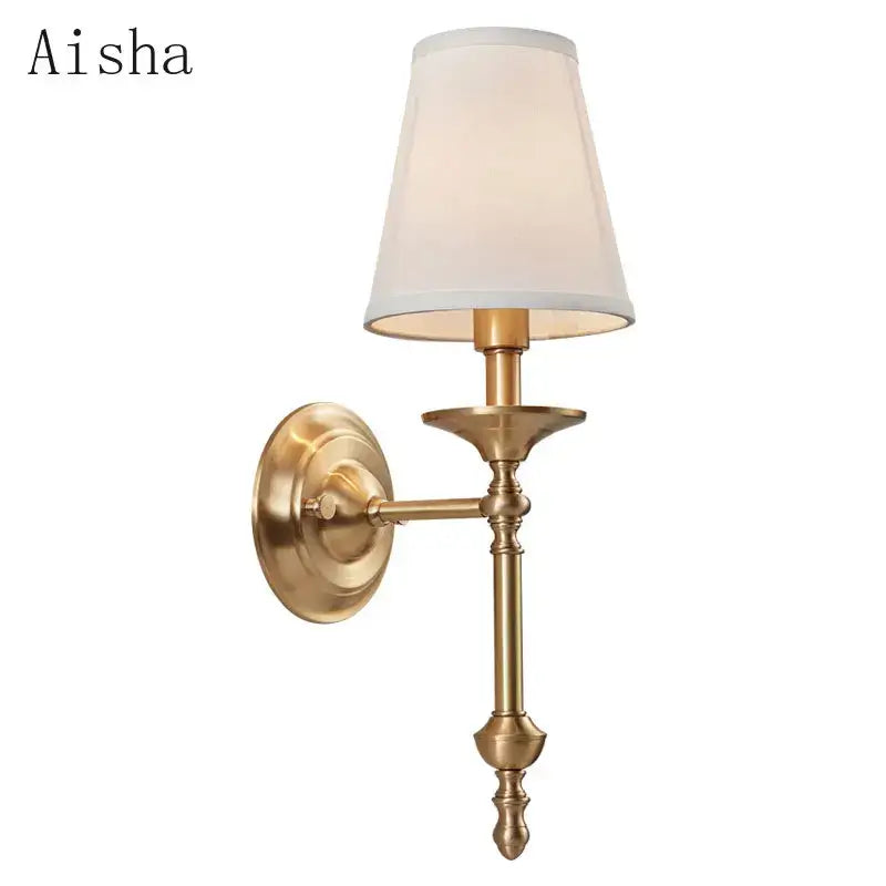 Elegant black gold wall lamp with brass finish and tapered off-white fabric shade for bedroom decorbites black gold