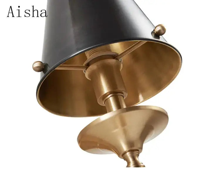 Elegant black and brass decorbites black gold wall lamp with conical shade and spherical finials for bedroom decor