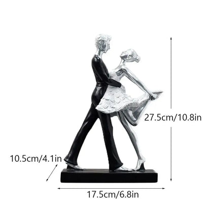 Silver and black resin dance girl double statue of a ballet dance girl on a rectangular base for living room decor