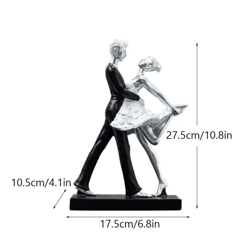 Silver and black resin dance girl double statue of a ballet dance girl on a rectangular base for living room decor