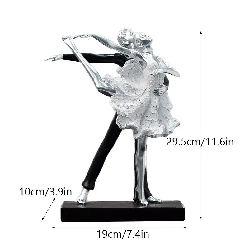 Silver and black ballet dance girl double statue on black base elegant living room decor figurine