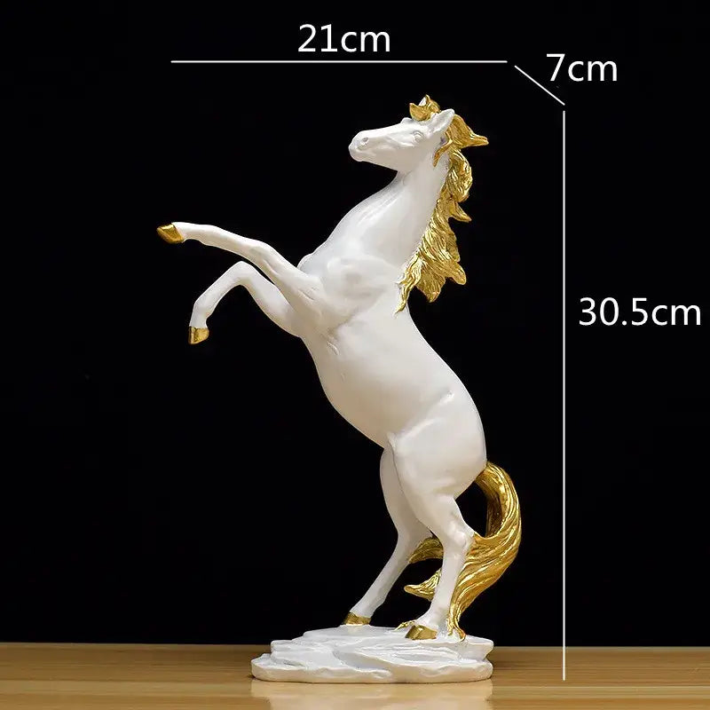 Elegant white and gold resin golden horse animal sculpture with detailed mane and hooves for living room decorbites decor