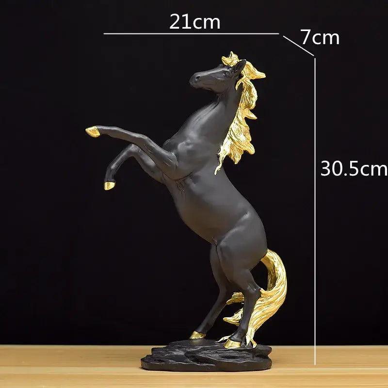 Elegant black and gold resin golden horse animal sculpture with detailed mane and base for living room decorbites decor