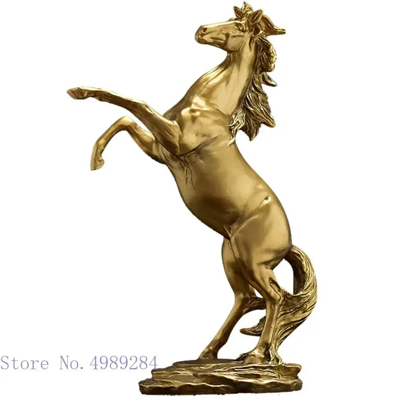 Elegant black and white golden horse animal sculpture with detailed mane on rocky base for living room decorbites golden horse