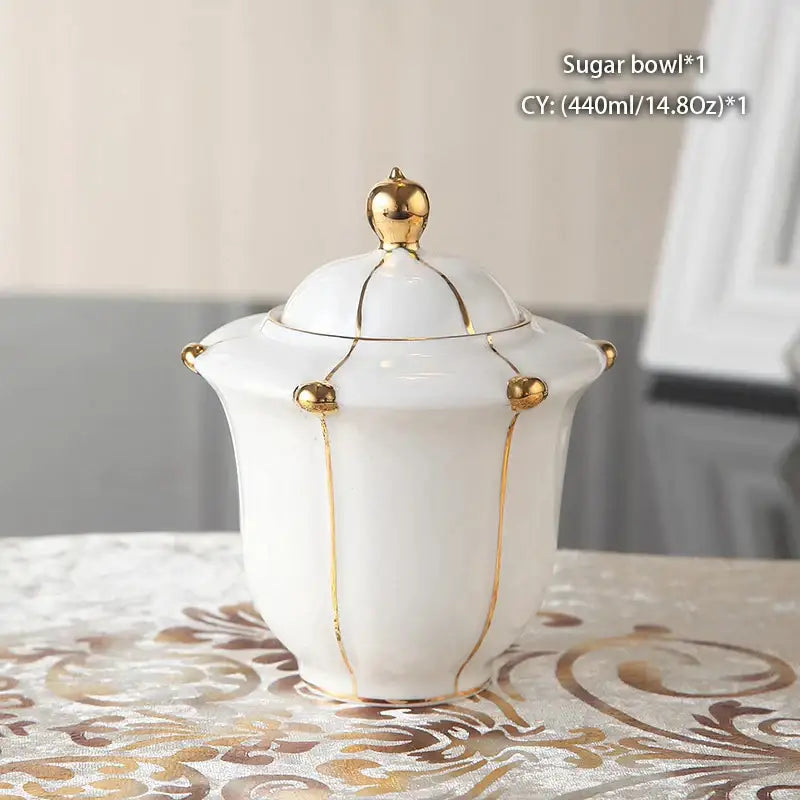 White ceramic sugar bowl with gold accents and lid from decorbites elegant bone china tea set for dining room decor