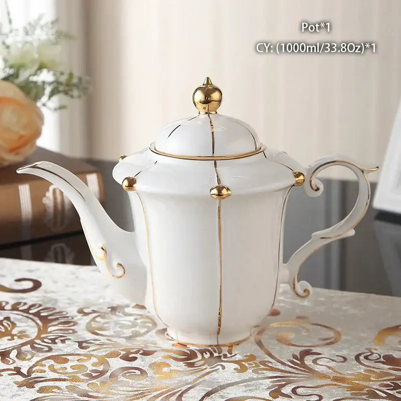Elegant bone china white porcelain teapot with gold trim and ornate detailing for decorbites elegant bone china tea set