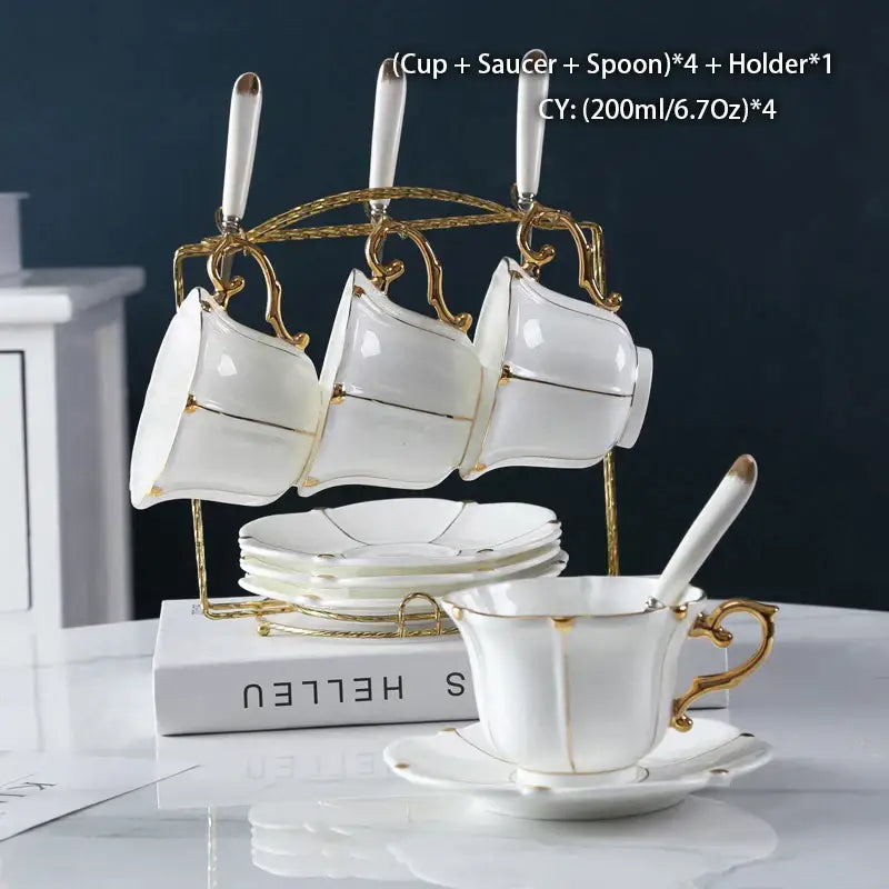 Elegant bone china tea set with gold trim featuring white porcelain teacups and matching saucers by decorbites elegant bone